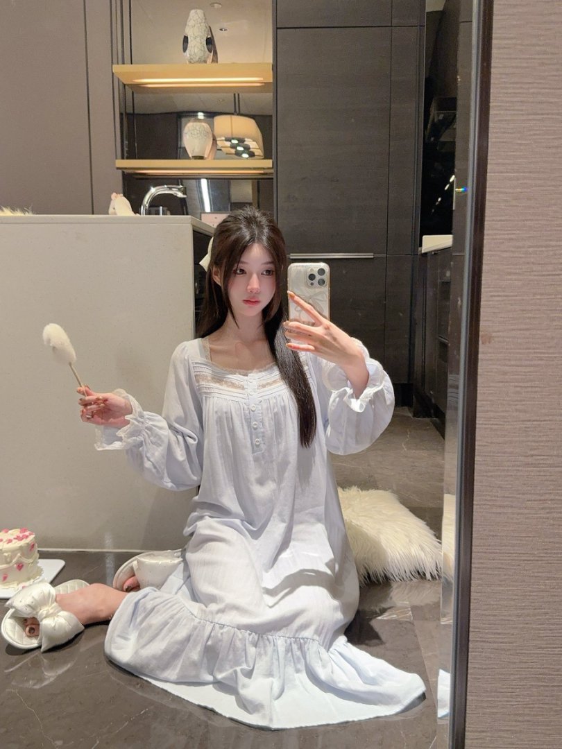 西米【月光独白】长袖裙气质家居服春秋夏睡衣甜美显瘦显白宽松女