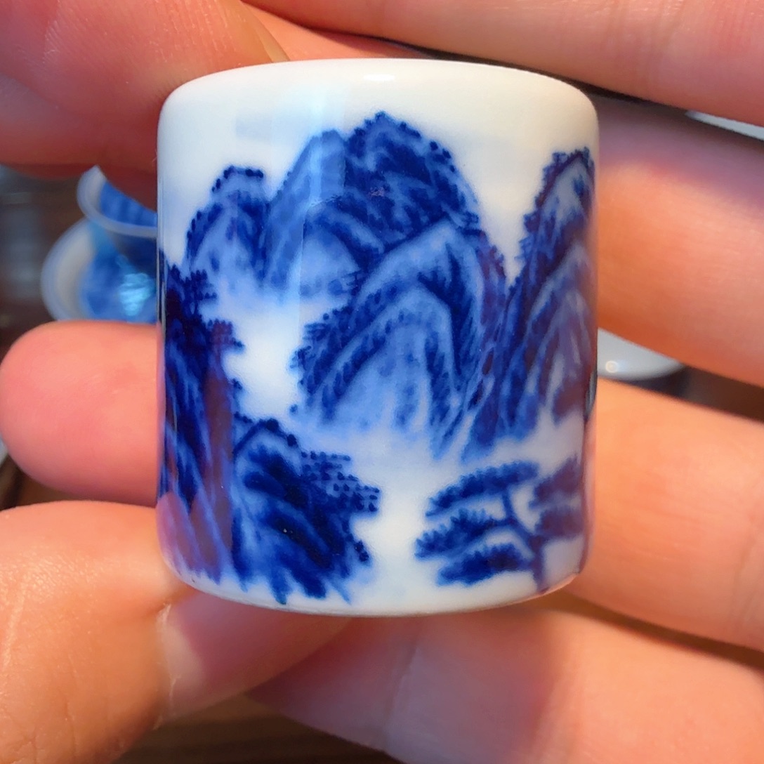 杯子釉下青花柴窑扳指