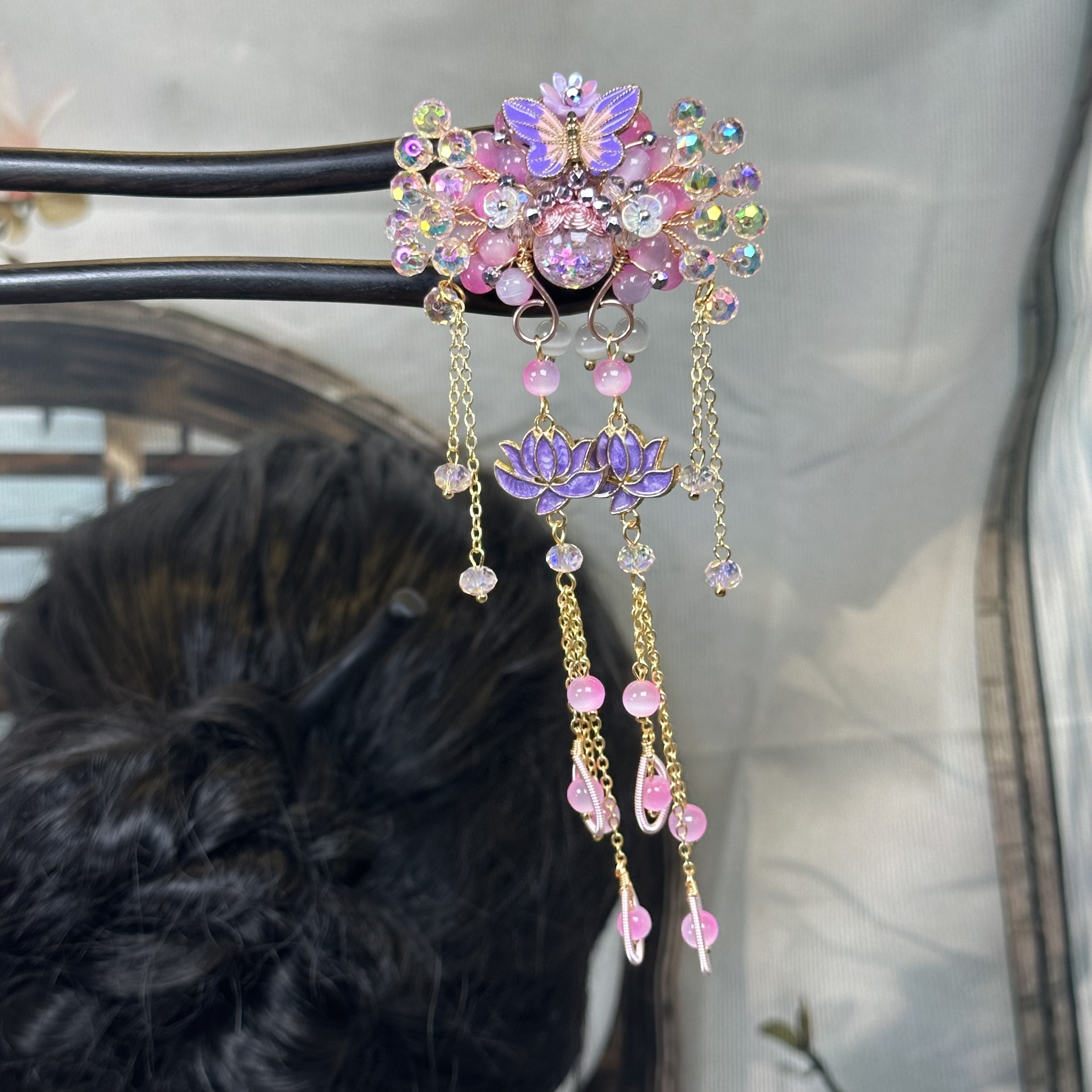 F073原创《虞美人》纯手工檀木发簪古风简约中式