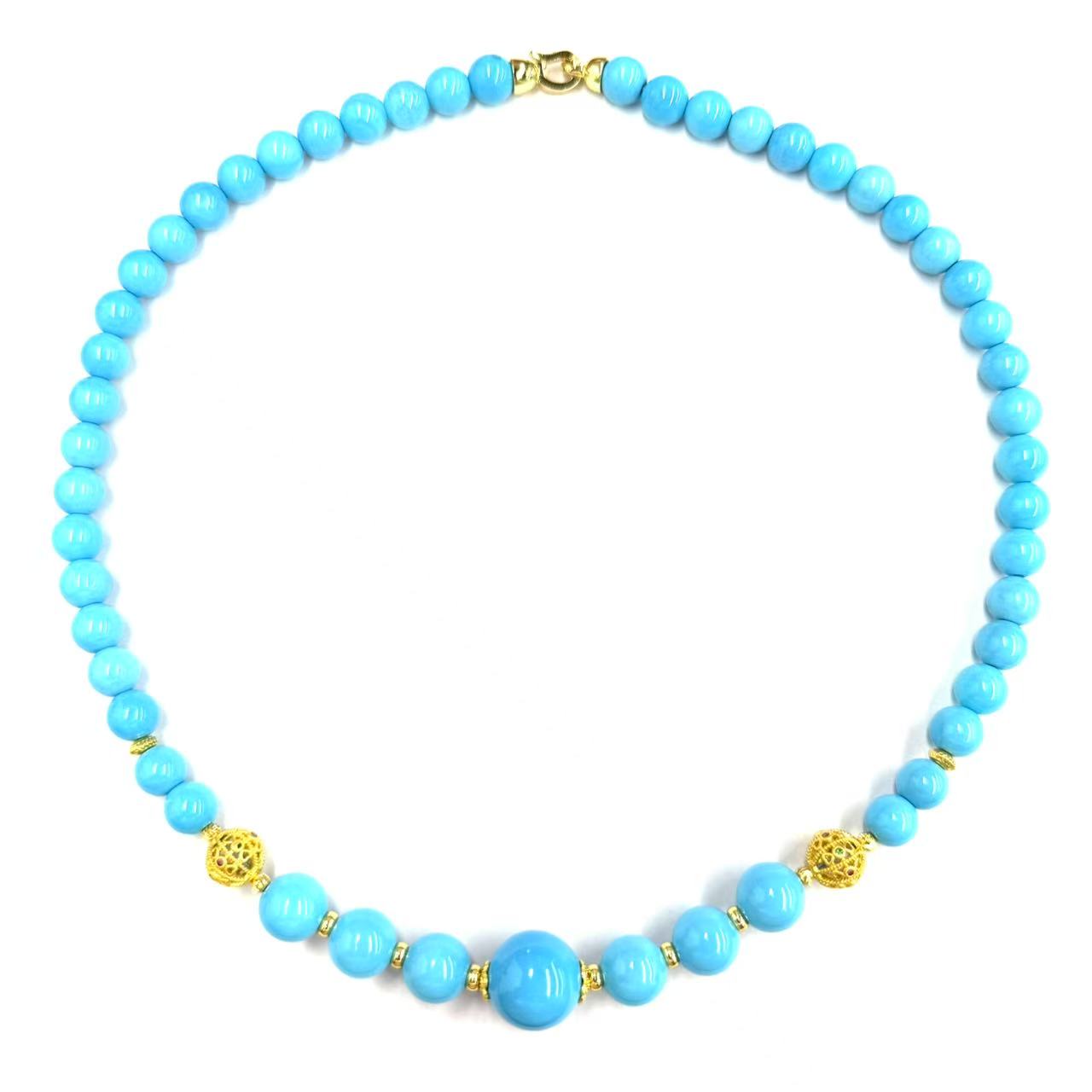 【符老板】x698-民族风气质款瑞典蓝磷灰玛瑙圆珠项链-赠礼盒