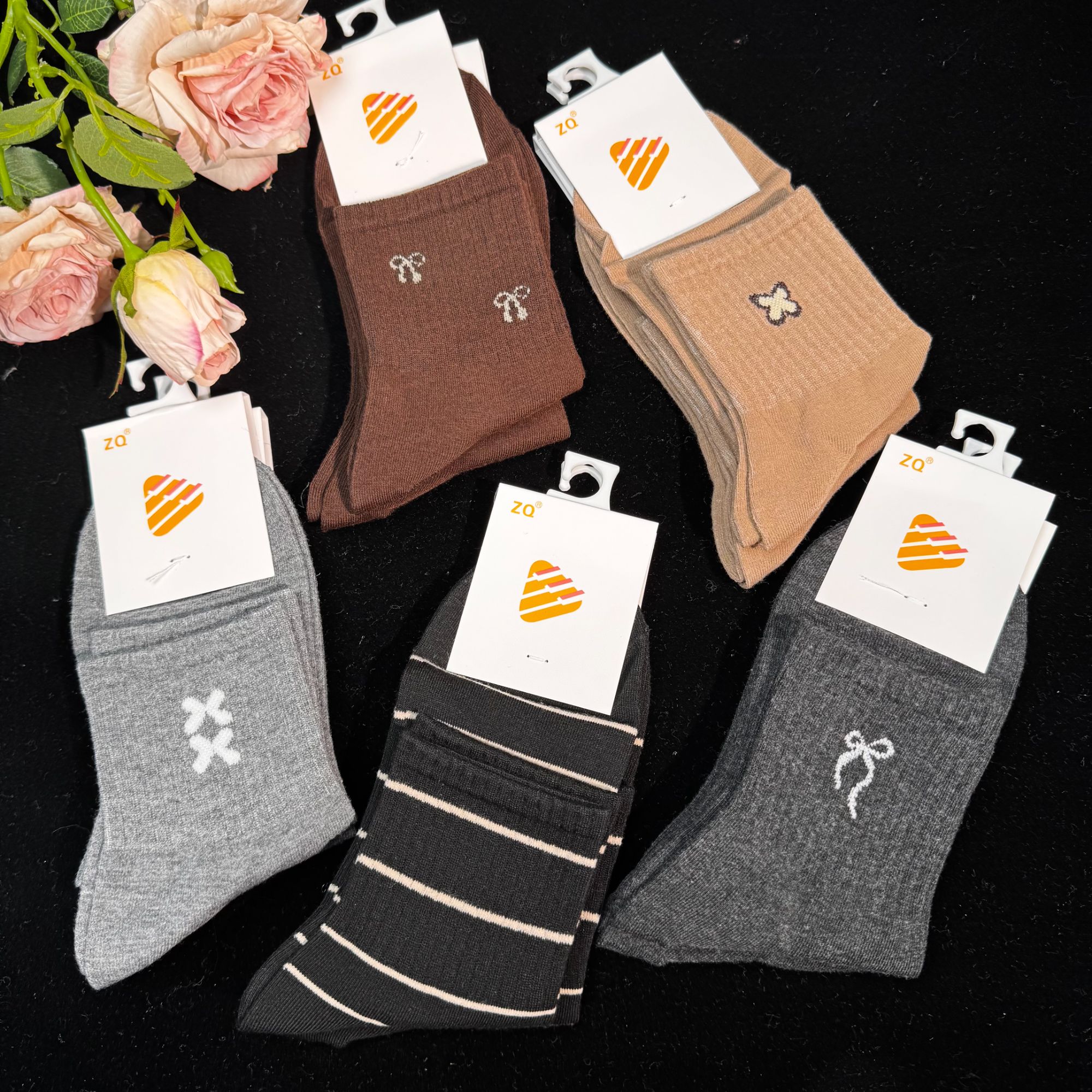 【五双装】中筒气质女百搭气质女袜/A444