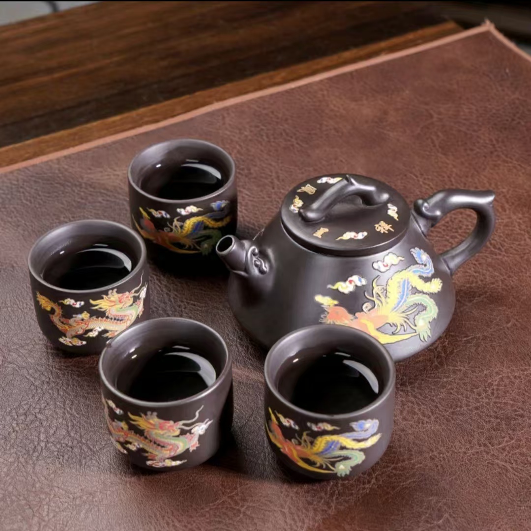 龙凤呈祥变色石瓢壶220cc一壶四杯