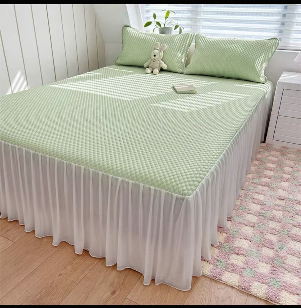 高分子冰豆豆床裙款凉席三件套