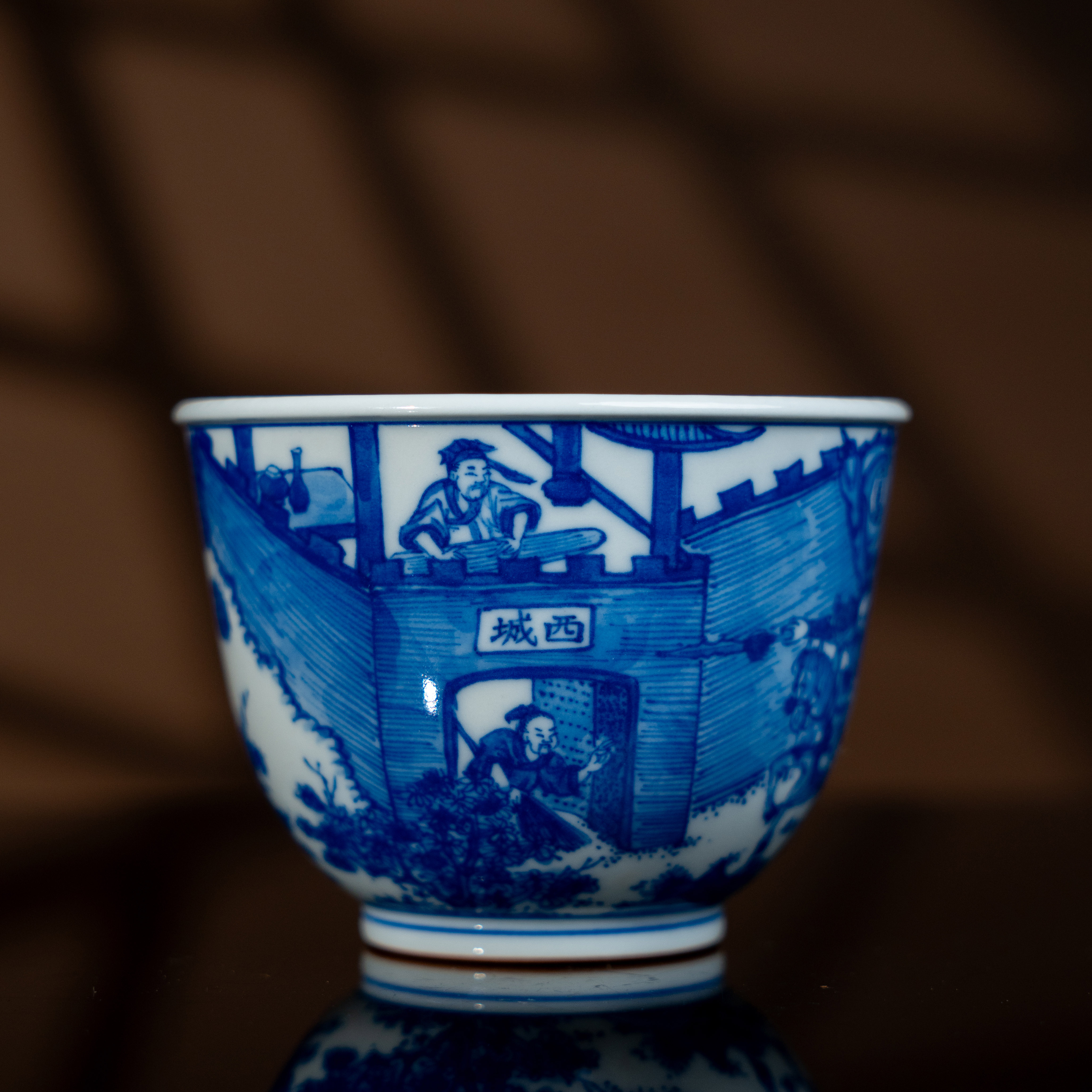 且斋空城计杯王原矿全手工釉下青花主人杯历史故事经典画片品茶杯