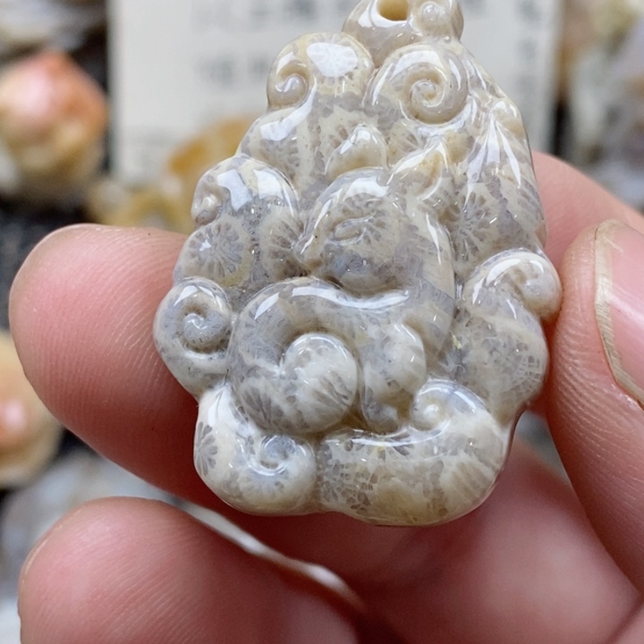 颈饰未镶嵌硅化珊瑚（珊瑚玉）有瑕 小