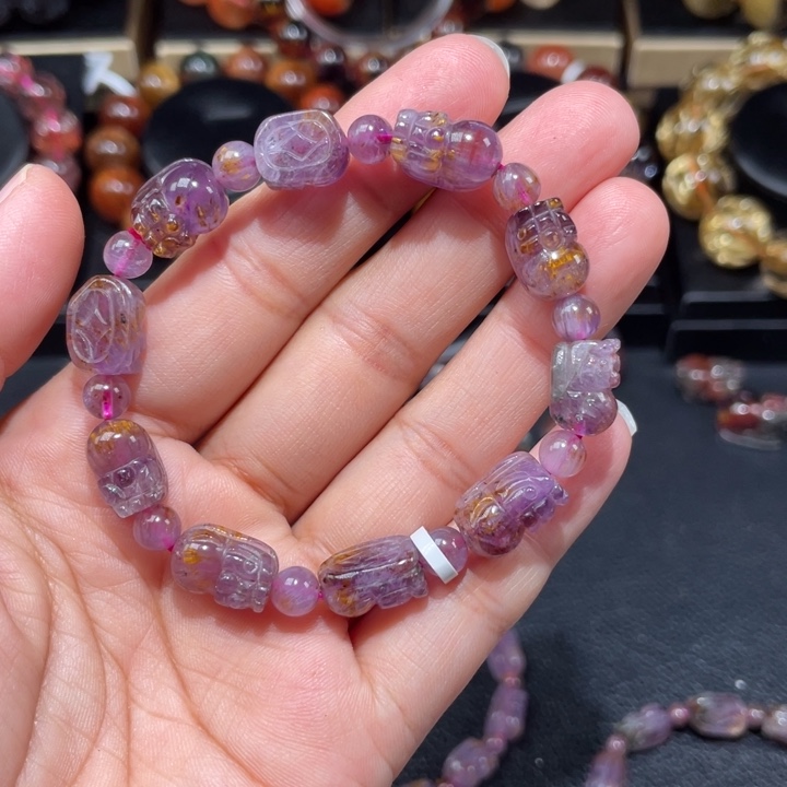 水晶手串未镶嵌极光紫钛貔貅手链