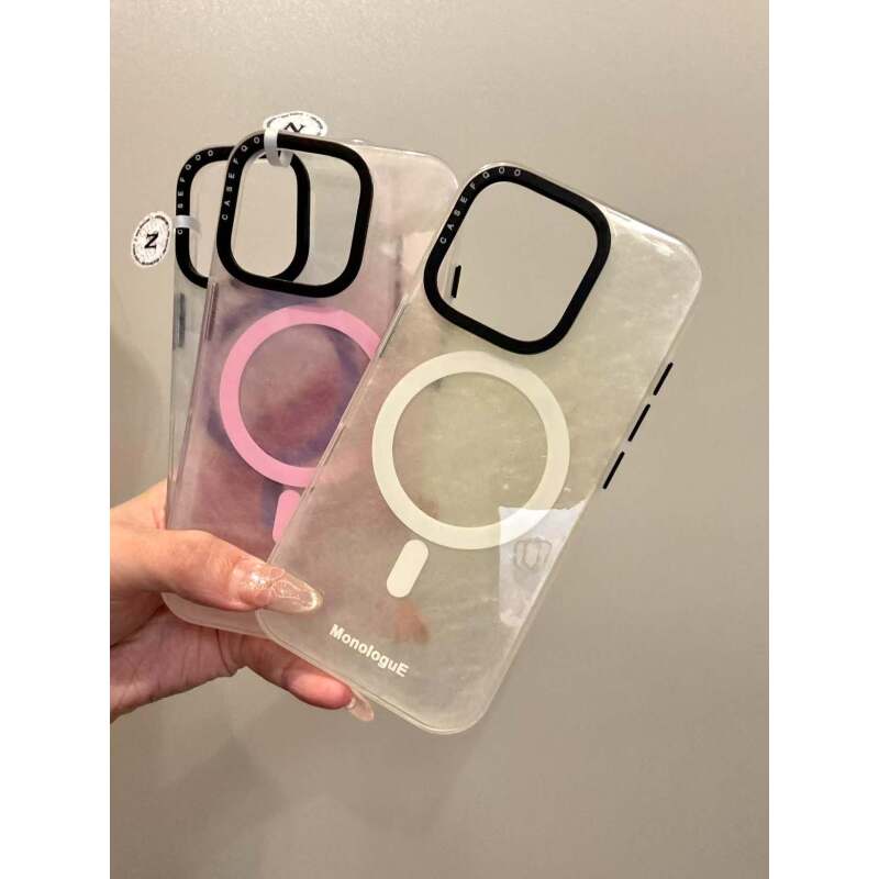 韩系唯美高光磁吸晕染蓝粉黄英文适用iphone17promax苹果15手机壳