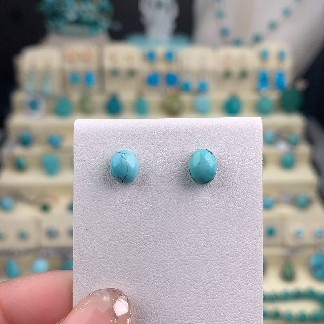 绿松石银S925镶嵌耳饰