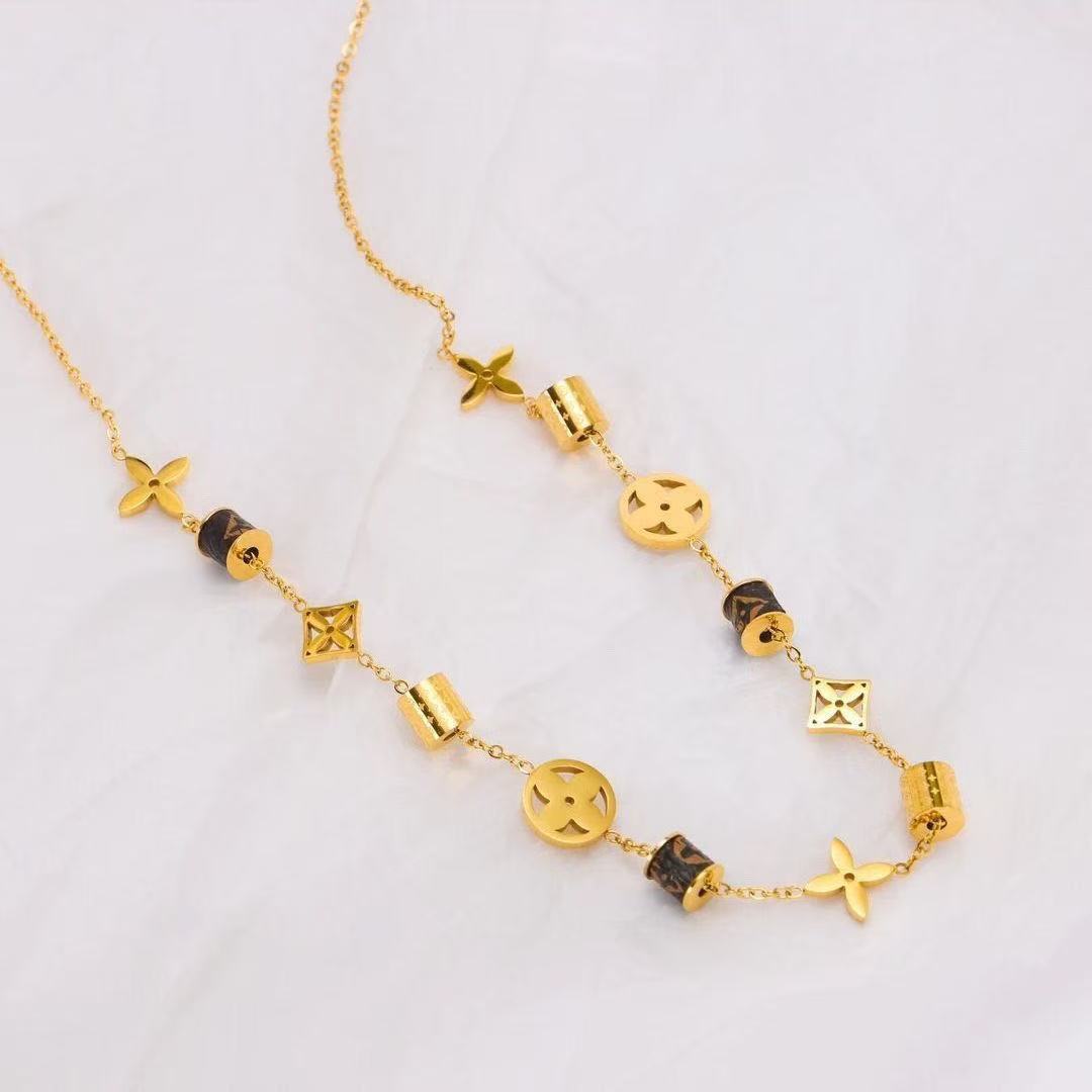 钛钢项链 老花真皮蛮腰锁骨链X33