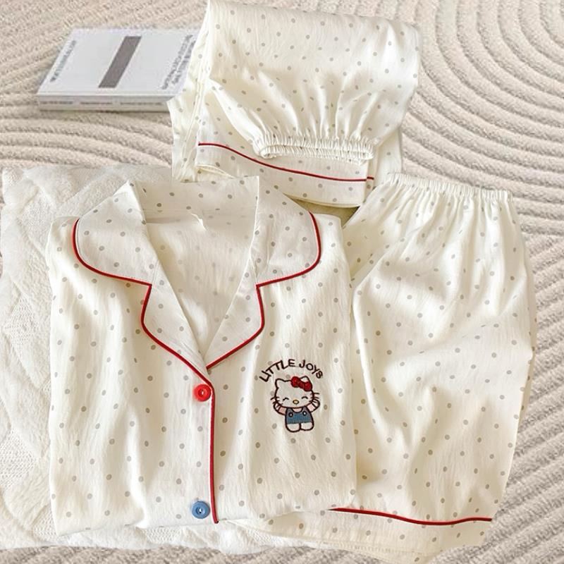 三件套2025新款云朵棉睡衣女夏季流行少女感休闲风开衫套装家居服
