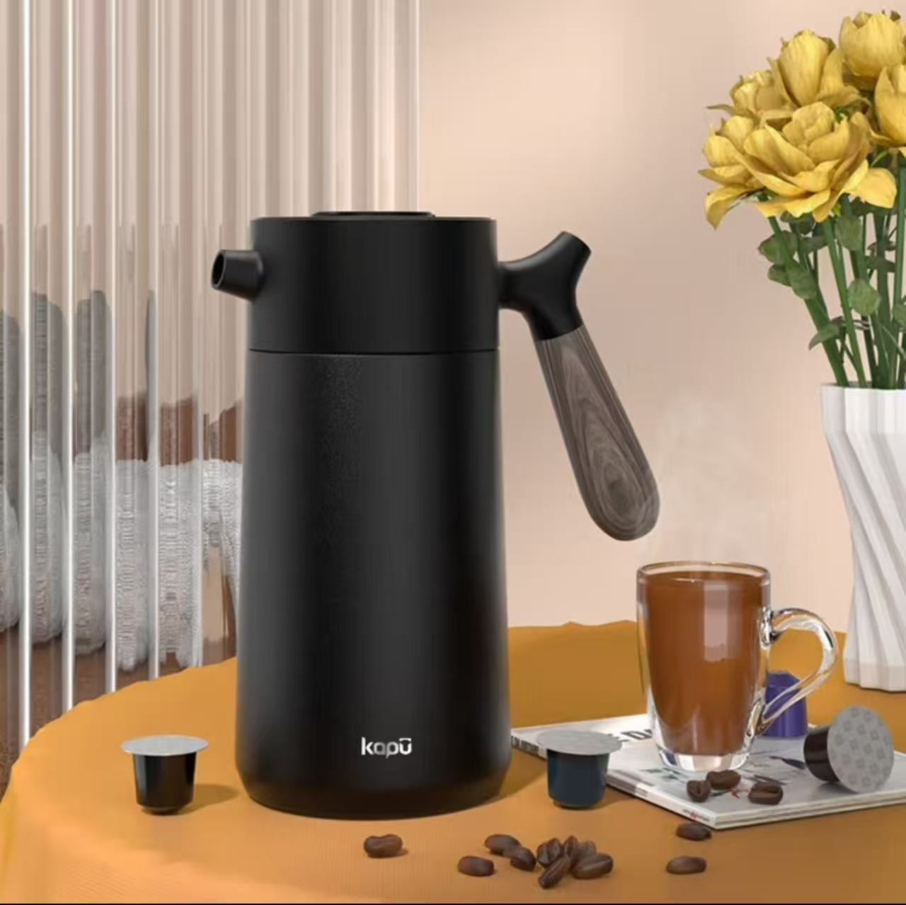 咔朴KAPU保温壶316不锈钢家用长效保温瓶大容量保温水壶黑色1.4L