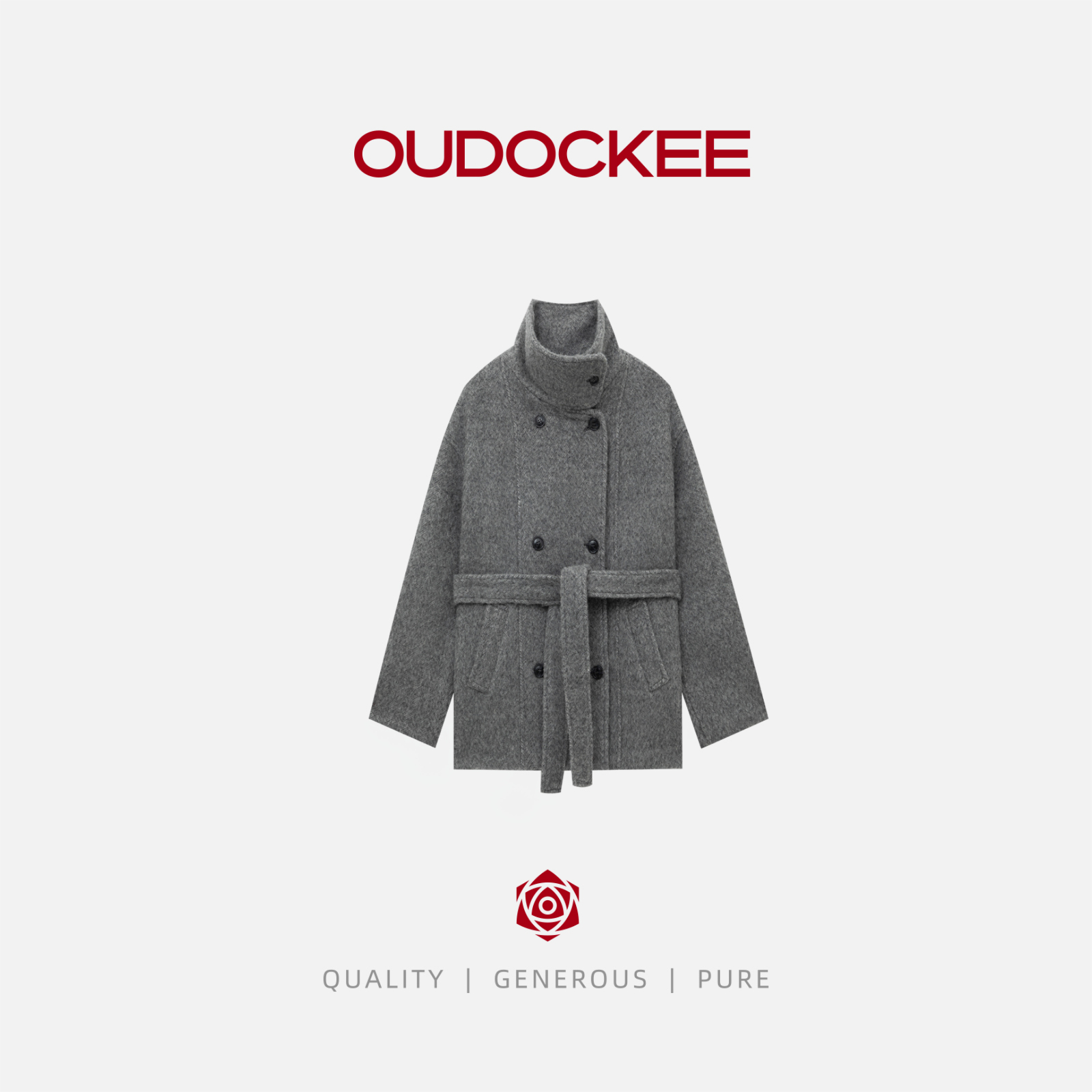 OUDOCKEE 鸥鸥【羊毛+羊驼】灰姑娘 立领翻领羊毛大衣女新款 79835