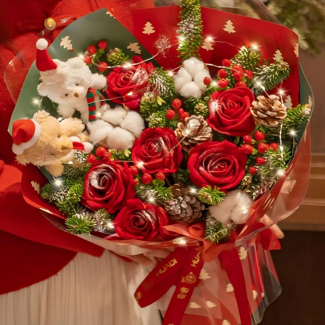 全国圣诞节花束鲜花平安夜平安果玫瑰花束同城花店配送女友闺蜜