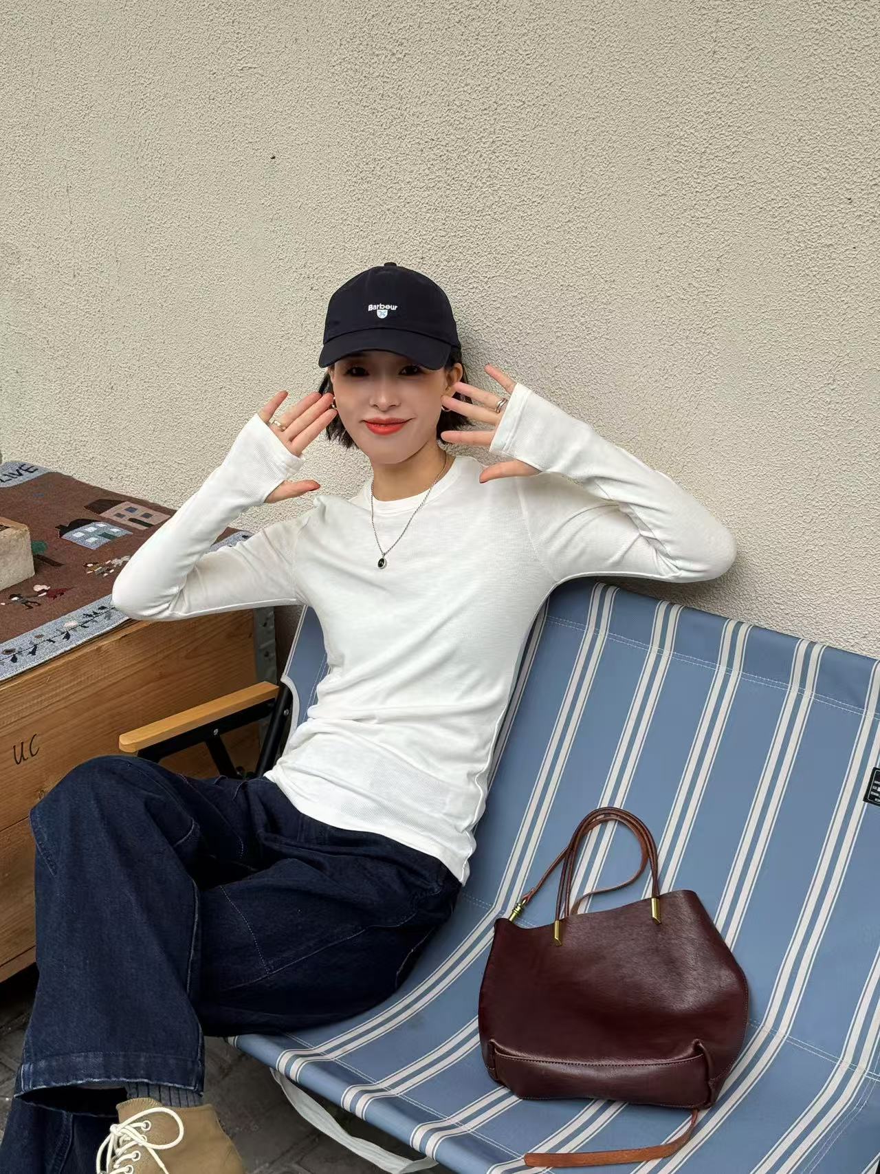 LANGQING 柔软舒适纯棉圆领长袖白色打底上衣160229#