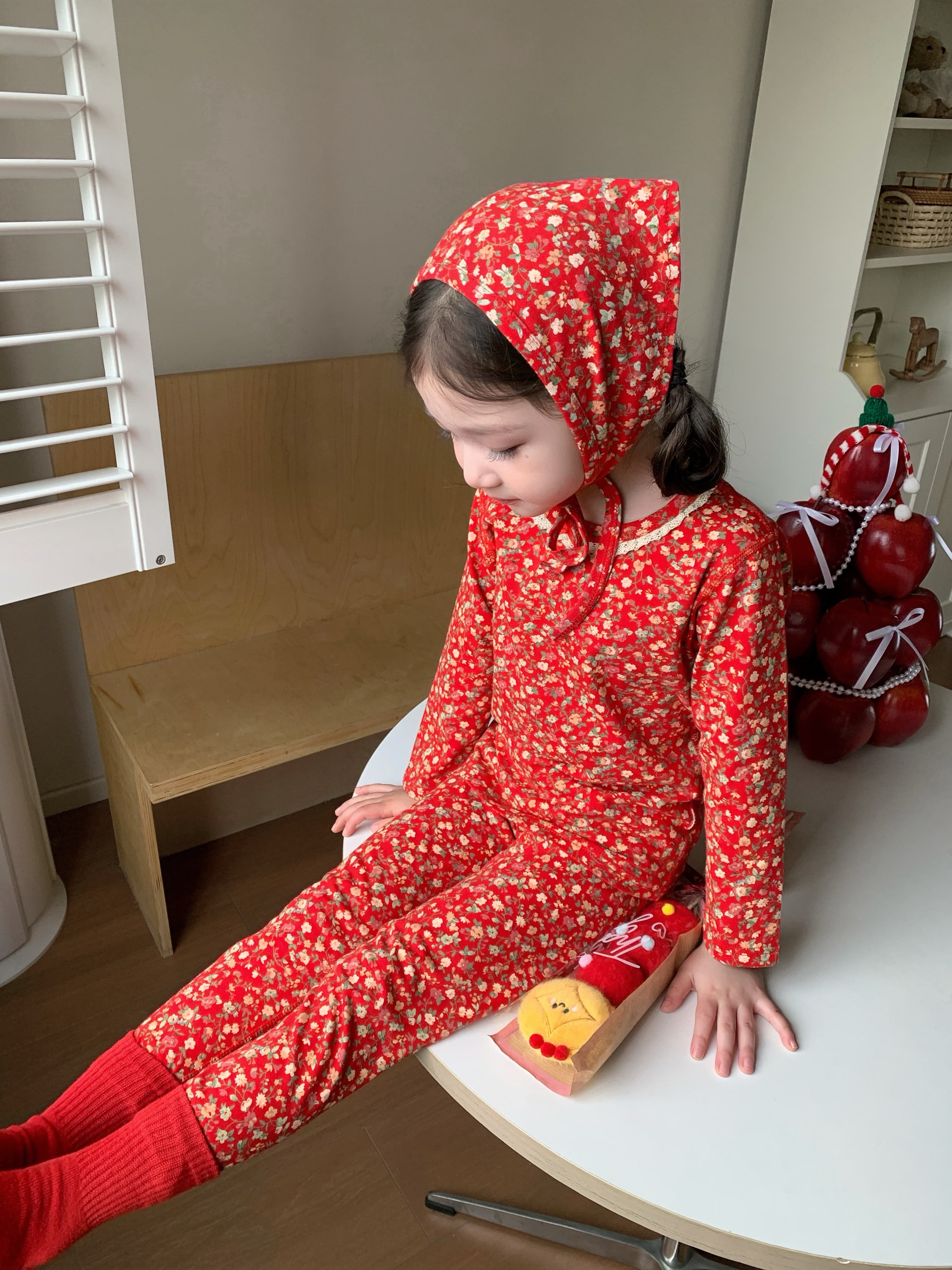 新年红装饰头巾大红碎花头巾