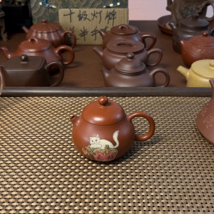 紫砂茶壶文旦朱泥泥绘