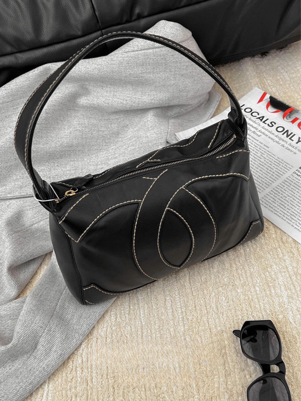 95新 Chanel/香奈儿 Bella 同款外缝线hobo包 28cm 12431953