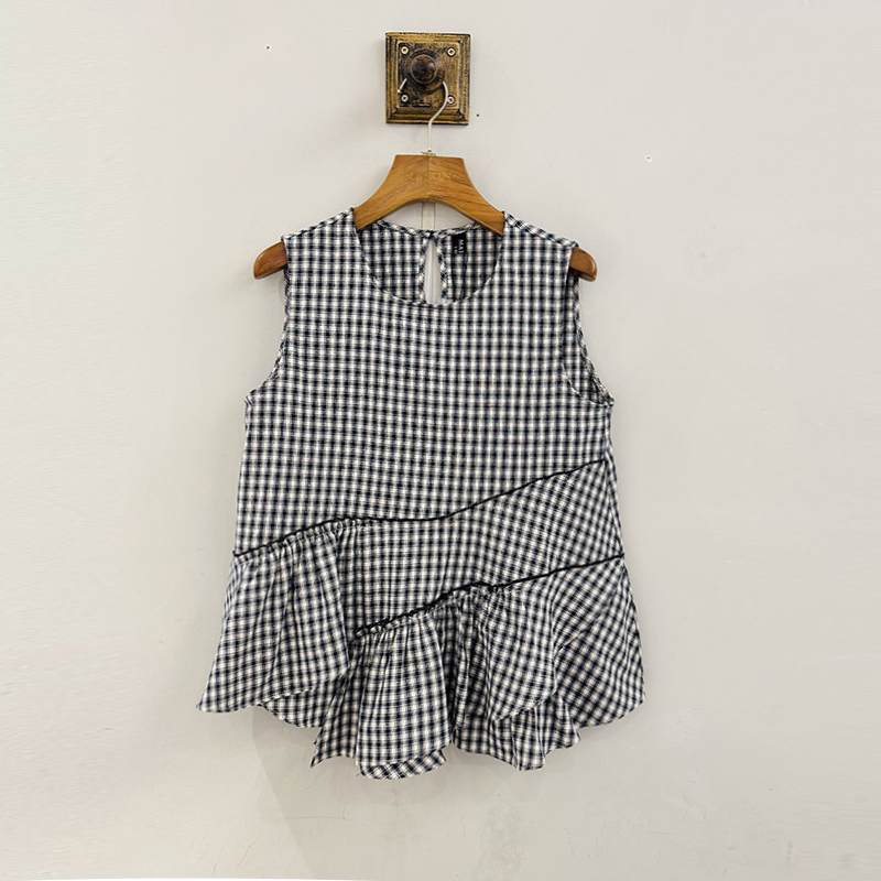 XSSFS22B麦寻2025夏时尚气质通勤圆领无袖格子小衫简约百搭舒适