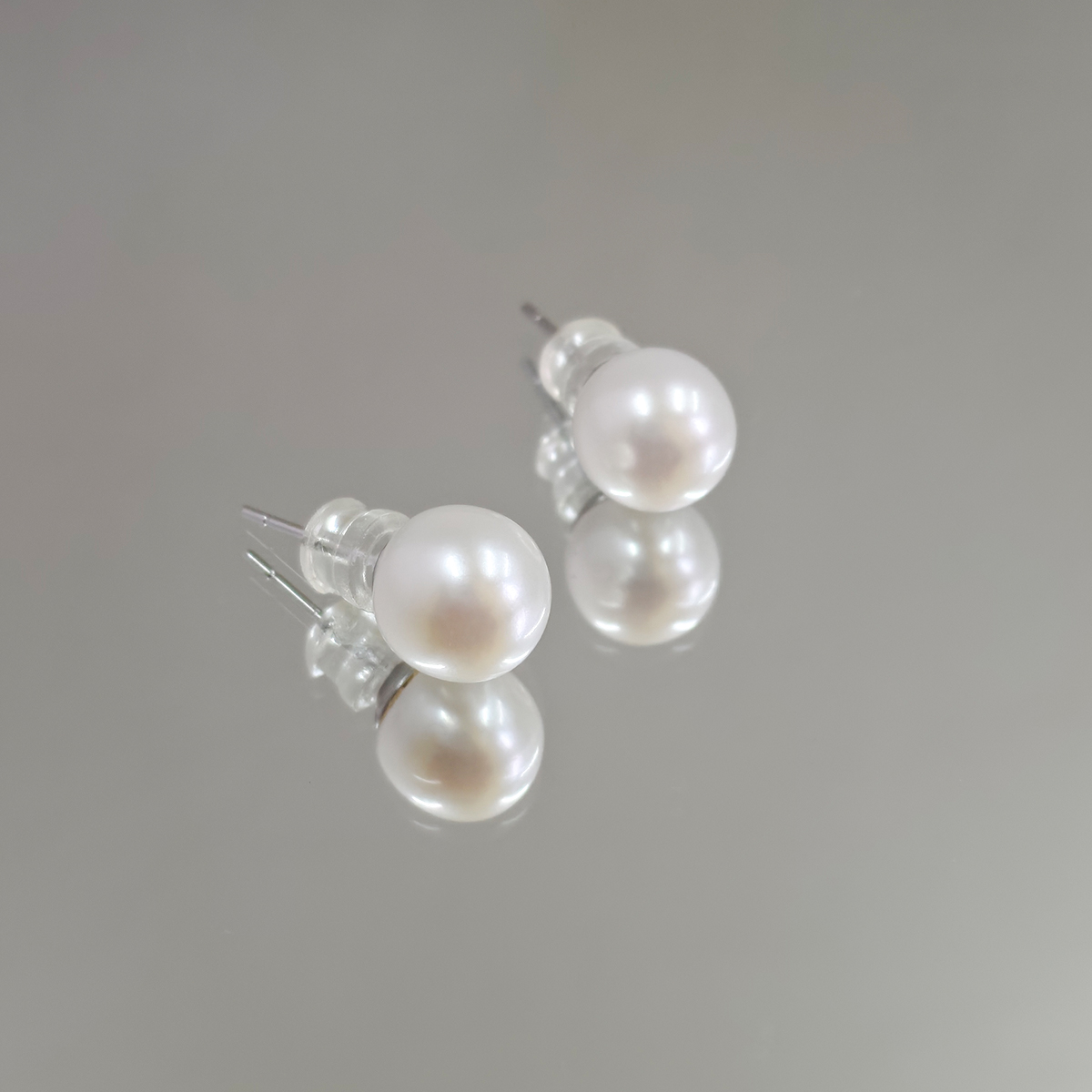 天然淡水珍珠耳钉8~9mmS925银极光小灯泡百搭精致日常通勤法式