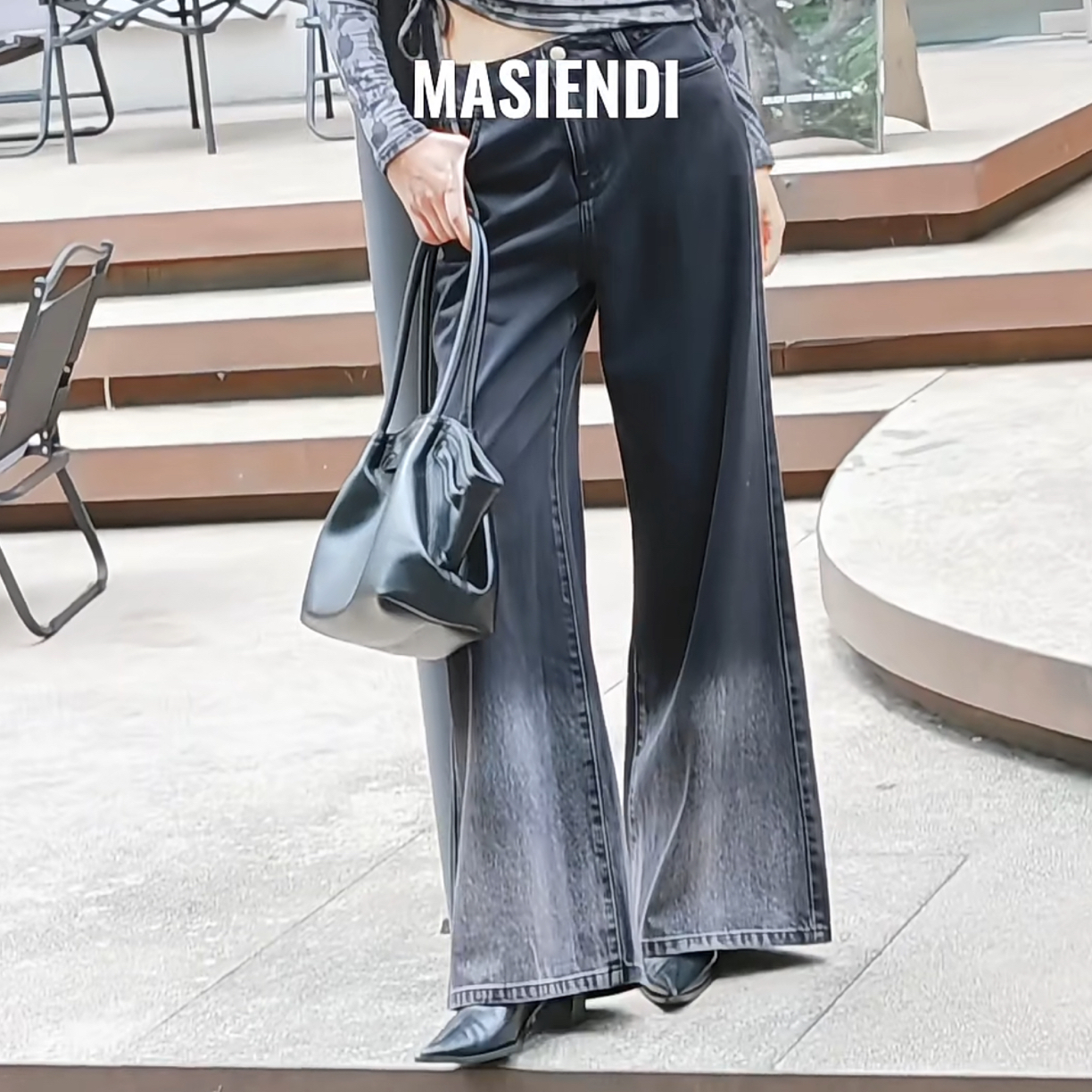 MASIENDI/玛丝恩迪新款黑灰渐变阔腿牛仔裤130295
