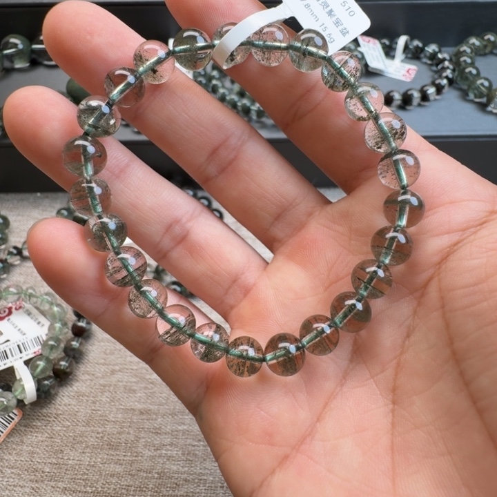水晶手链未镶嵌7.8mm 天然绿幽灵