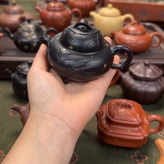 彼***、紫砂茶壶宜兴紫砂小竹节焐灰洒金