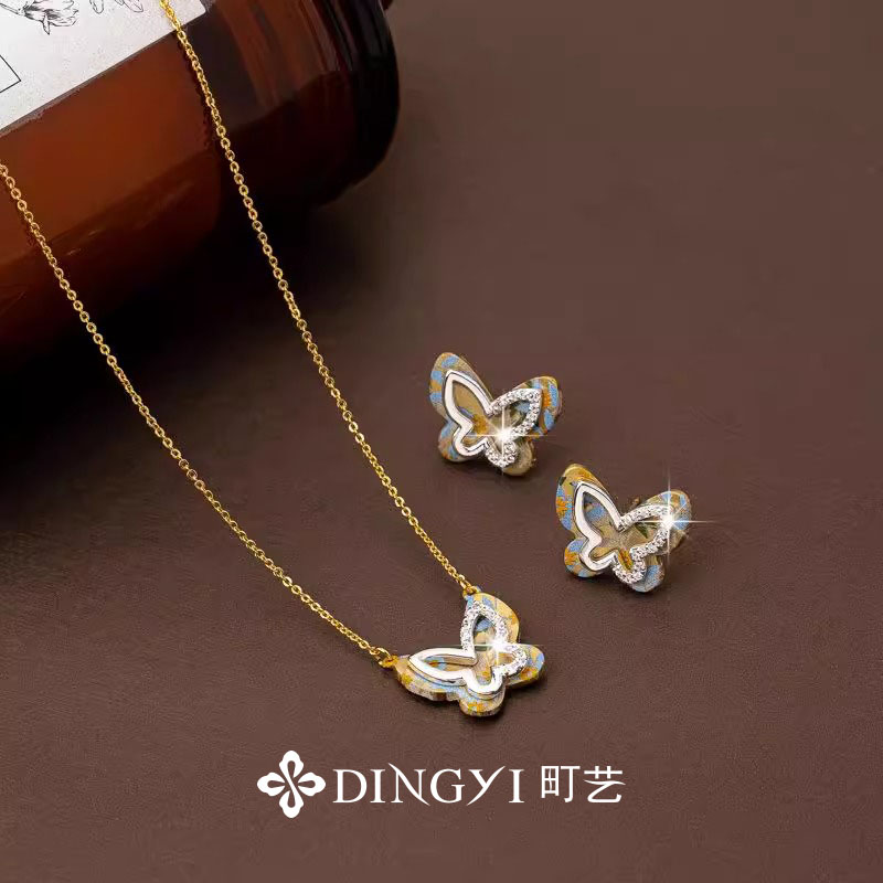 町艺 黄铜项链 简约小众锁骨链蝴蝶项链耳环小众轻奢百搭 【GY437】