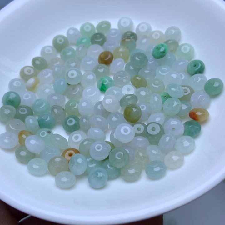 散珠翡翠卡4乘6.5冰三彩鼓珠25个（手链拍两单）