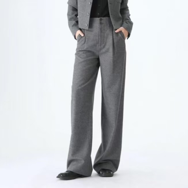 GIRDEAR/哥弟百搭简约时尚休闲高腰双扣直筒裤女1100468