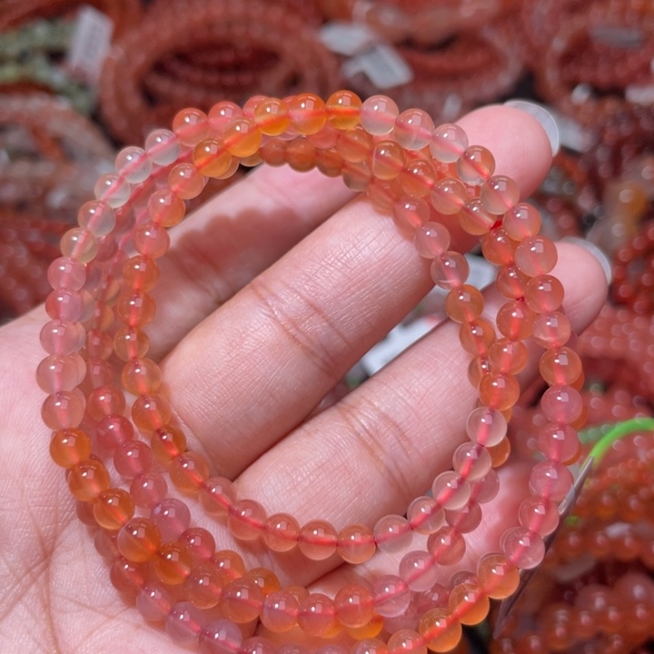 南红玛瑙未镶嵌冰红彩虹多圈4.4m+2558