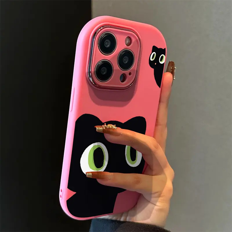 卡通猫小黑适用苹果15手机壳iphone14promax胖妞xr/13防摔12/11xs