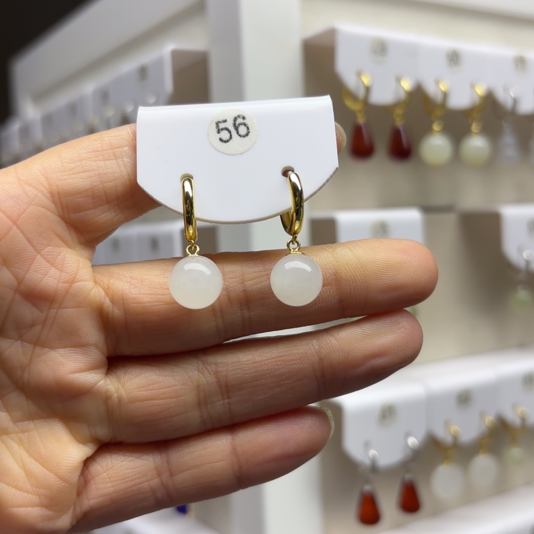 和田玉银S925镶嵌耳饰