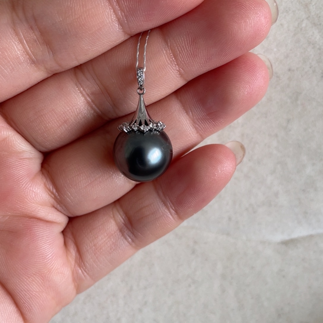 海水珍珠吊坠(不含链)18K金镶嵌12-13mm