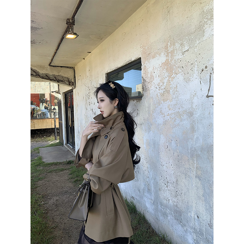 by onion高智女主!英伦风小个子短款风衣女秋季气质翻领廓形外套