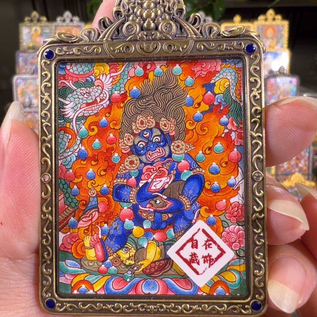 吊坠黑财热贡纯手绘唐卡