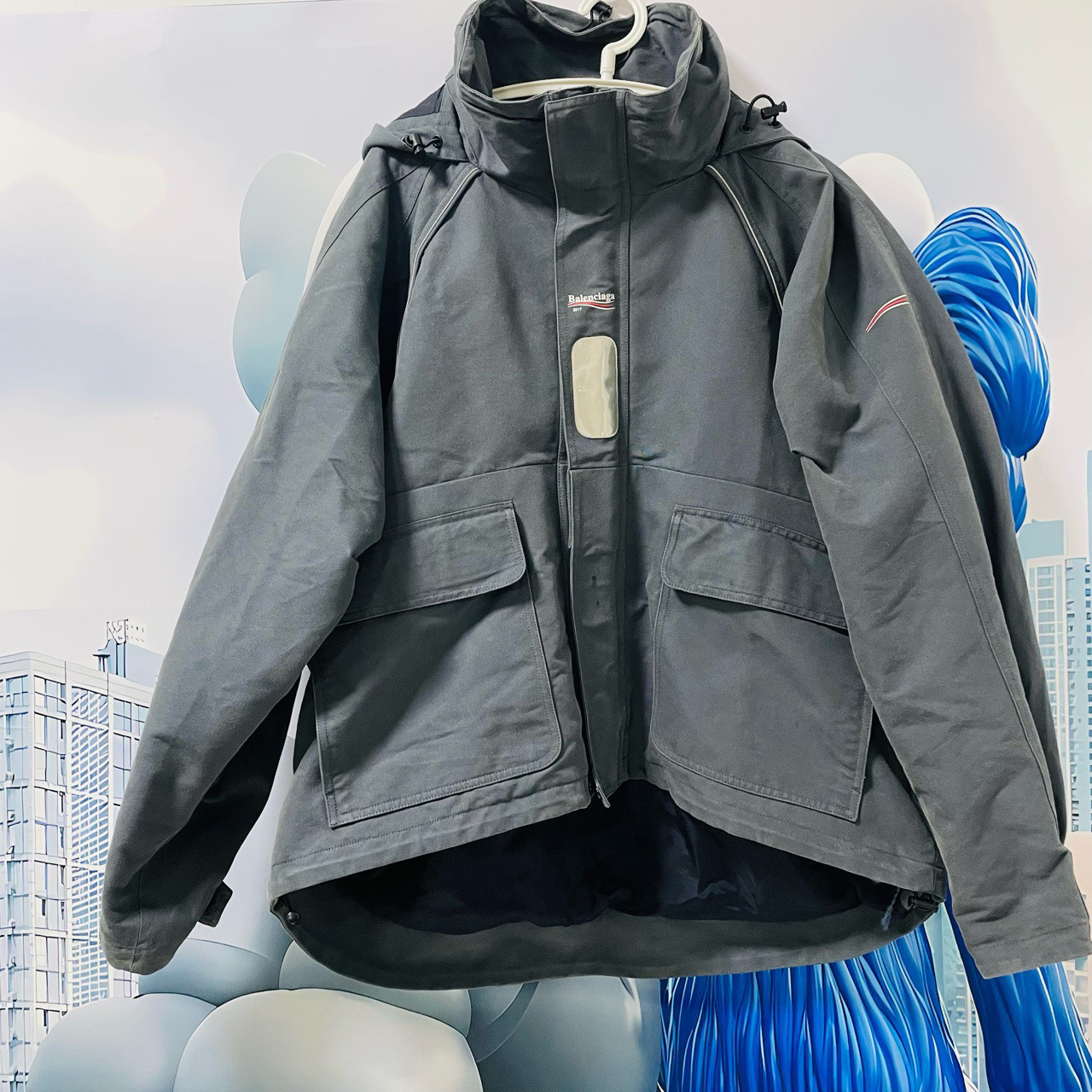 Balenciaga巴黎世家灰色可乐3M反光冲锋衣外套夹克46码YSC0103