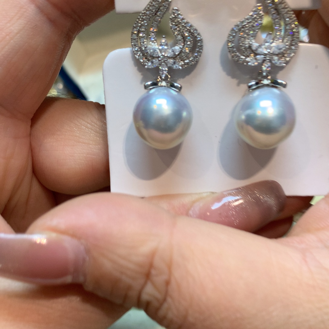 海水珍珠耳饰银S925镶嵌