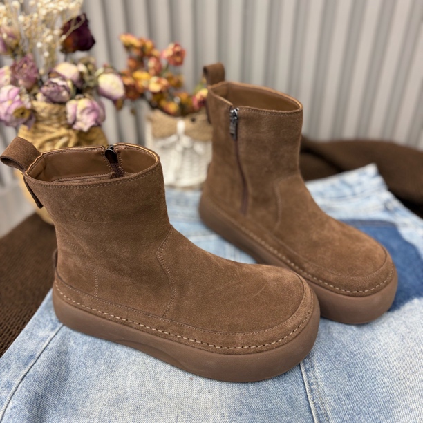 小雨家【韩版】中筒秋冬休闲内拉链圆头百搭厚底马丁靴短靴加绒