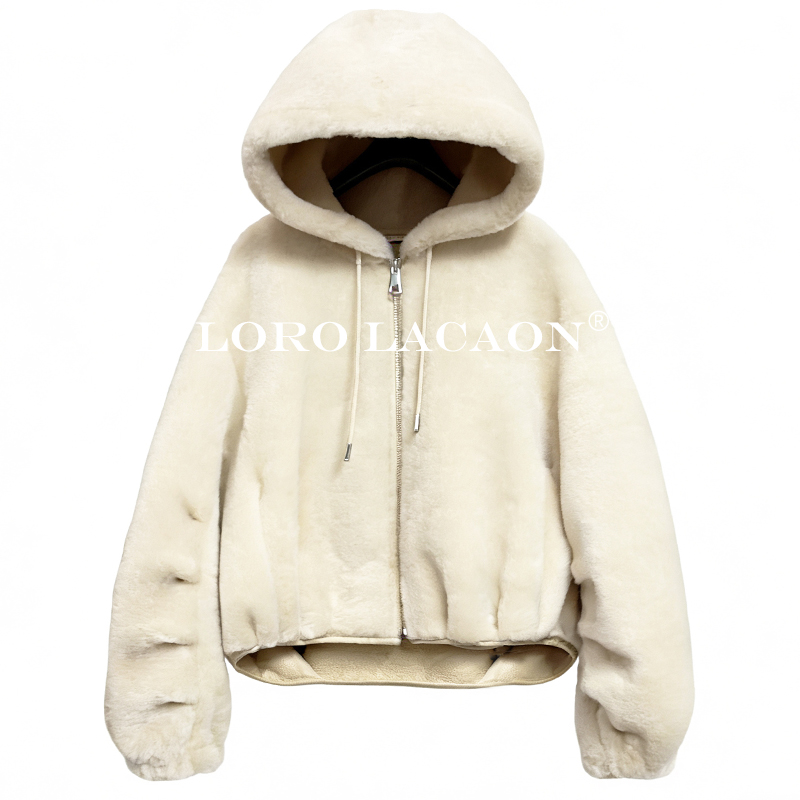 以赛亚 星空漫天 冬季连帽拉链轻奢高级宽松美利奴羊皮毛一体2518