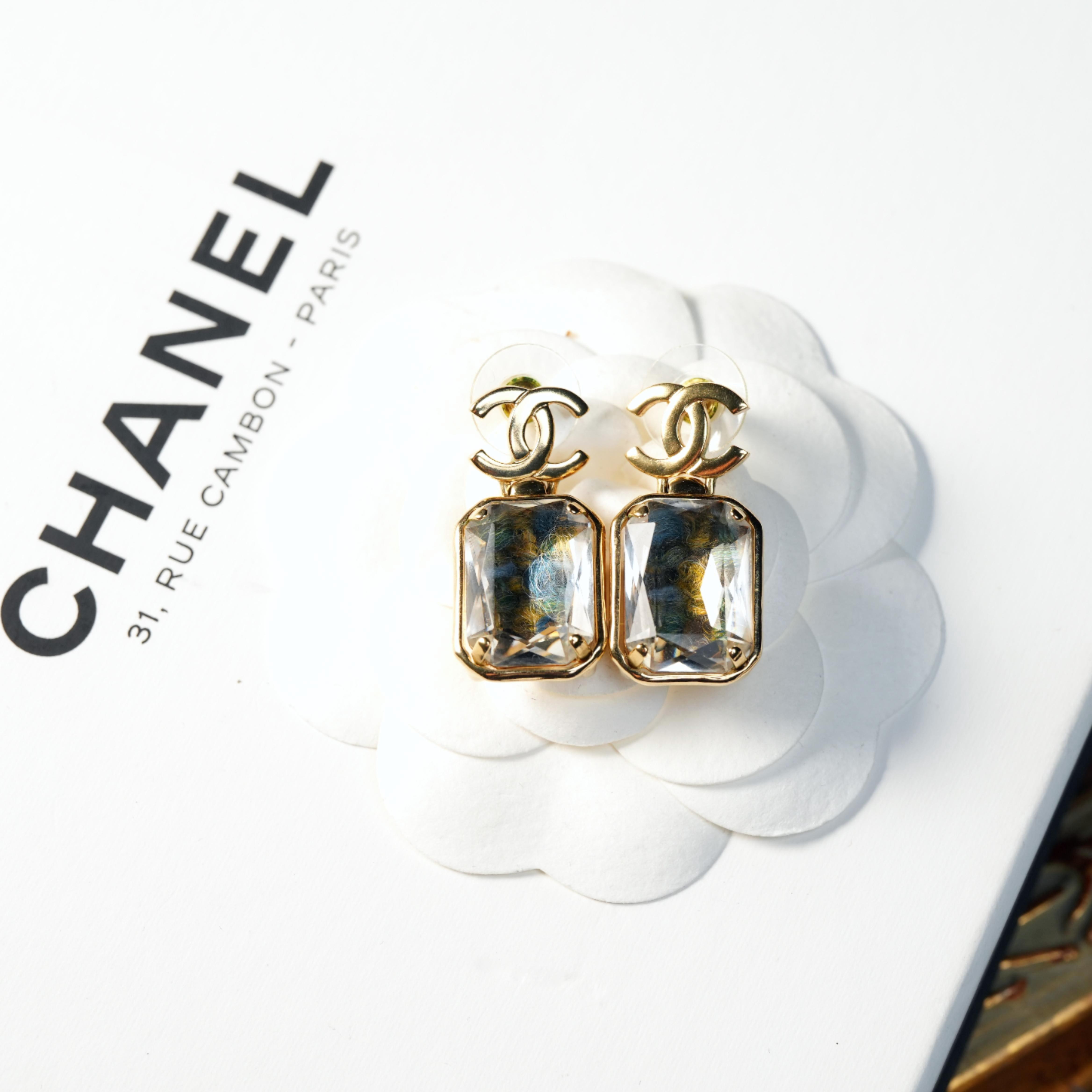 95新 Chanel/香奈儿 柚礼中古/香奈儿双c毛呢耳钉lz512364