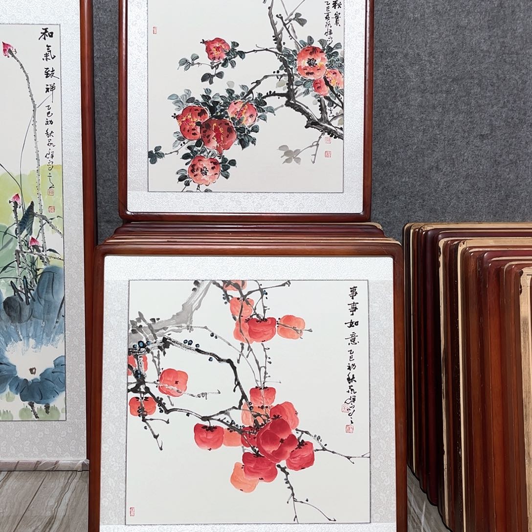 国画书画作品带框63×63
