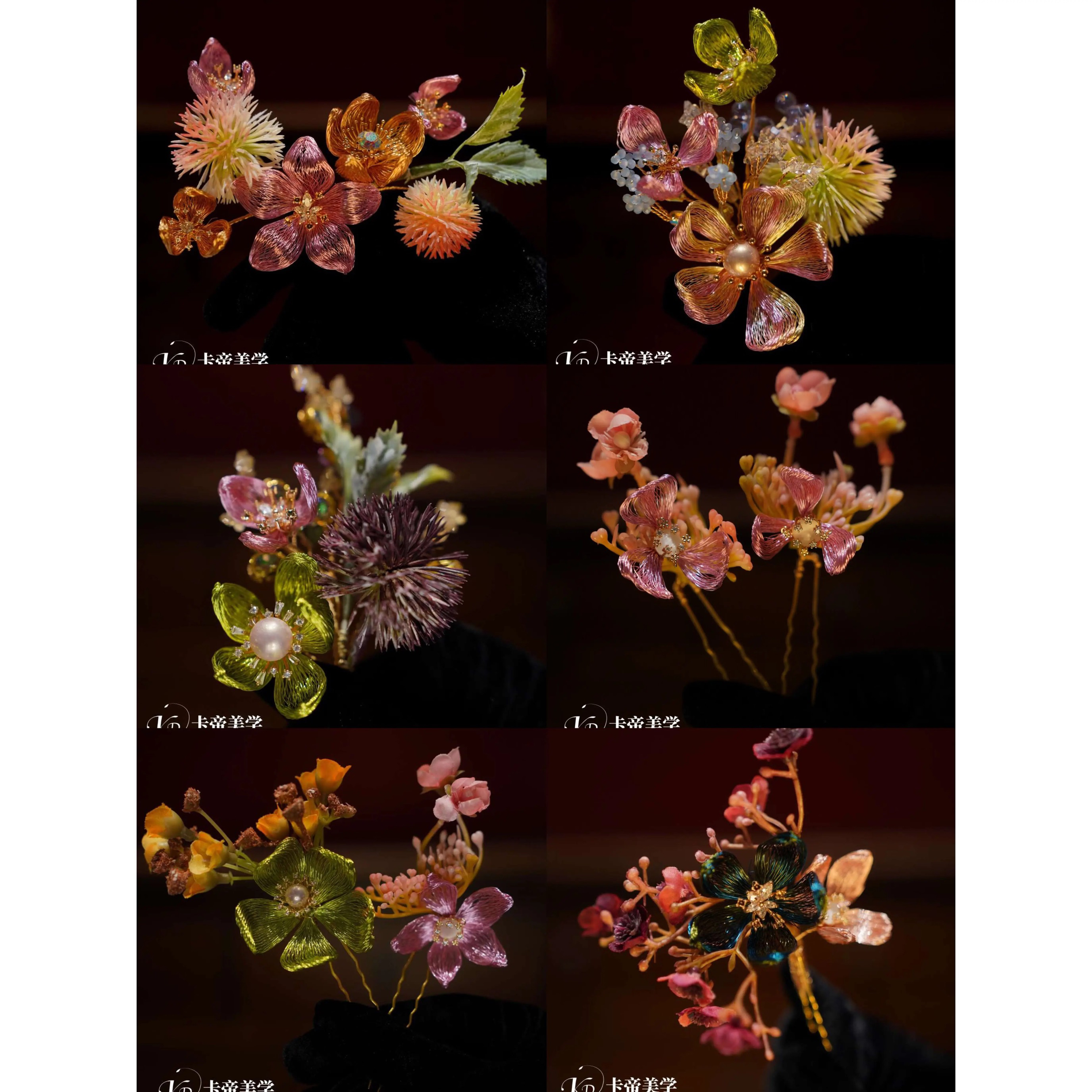 合金仿水晶婚庆饰品 原创手作发饰撞色花朵晨袍发饰