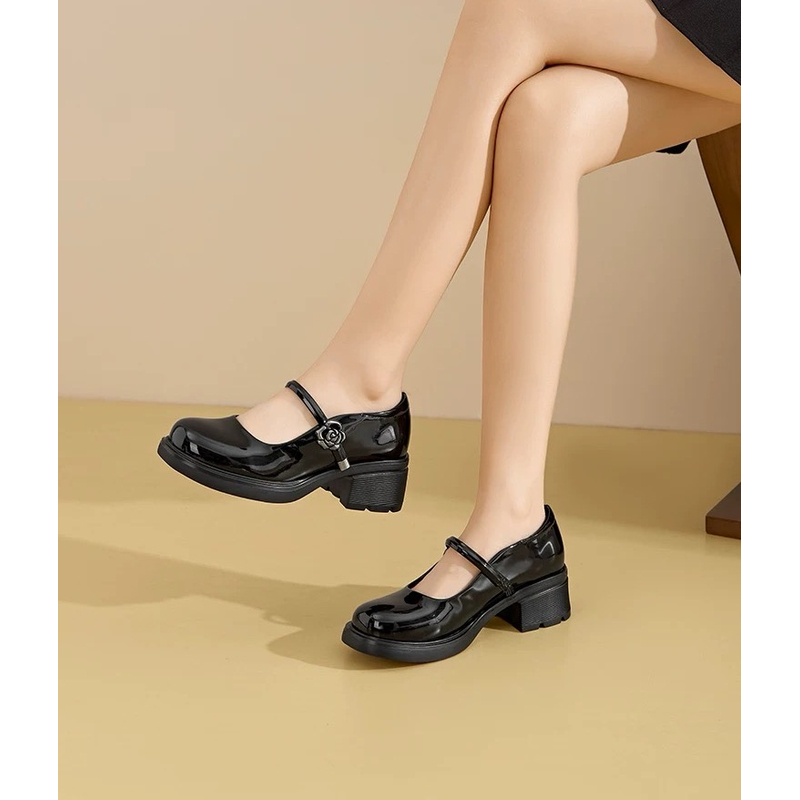 2025新款粗跟小皮鞋时尚舒适气质单鞋潮流百搭玛丽珍鞋11391