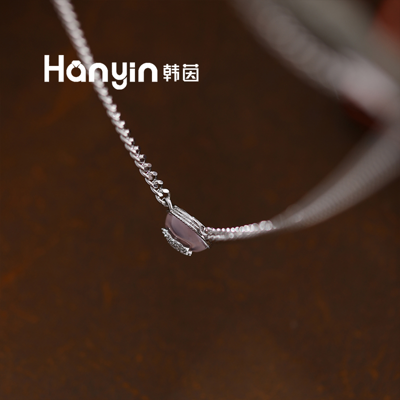 铜合金合成锆石项链 韩系甜美小香风满镶双C项链轻奢高级感AAA
