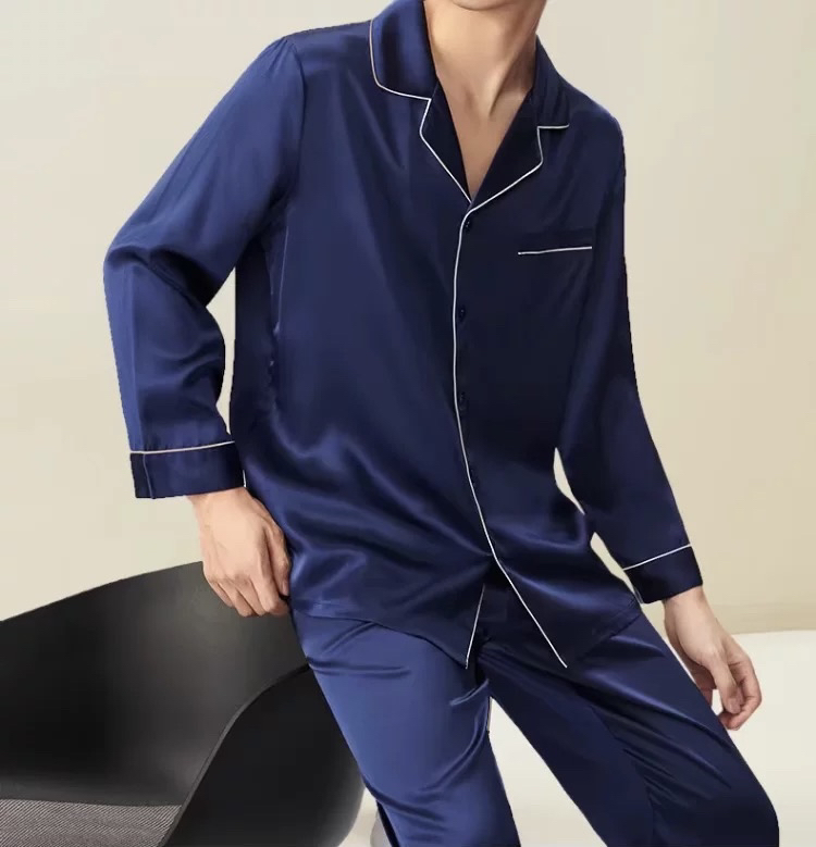 桑蚕丝男士居家服睡衣。厂家尾货金家剪标重磅22姆米长袖舒适