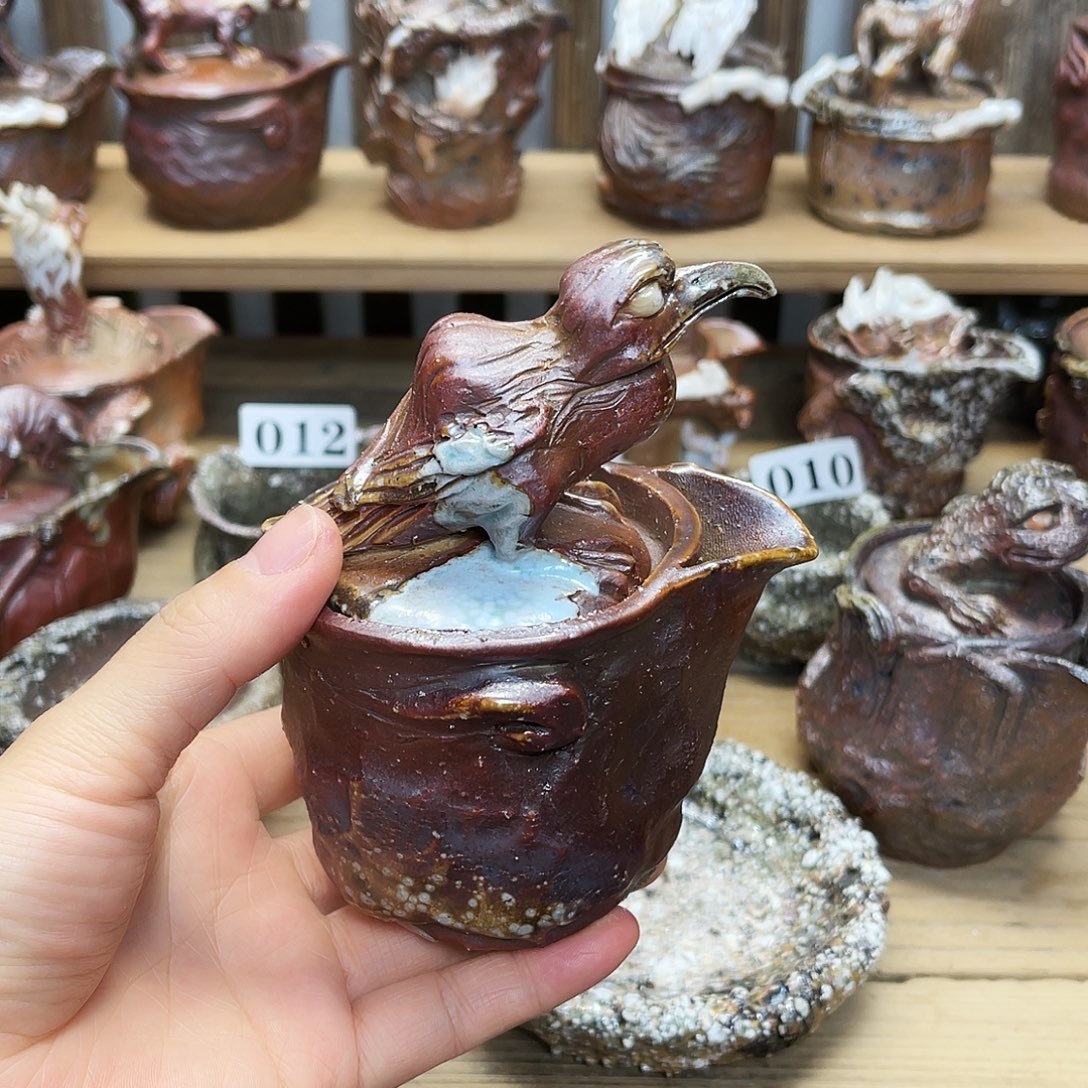 瓶柴烧粗陶手捏宝瓶粘底