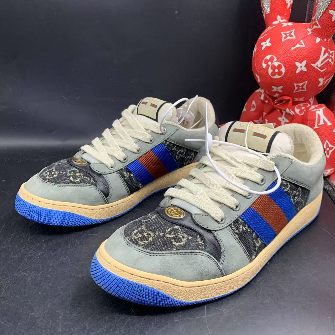 95新 GUCCI/古驰 黑灰老花时尚舒适脏脏鞋41欧码kke248