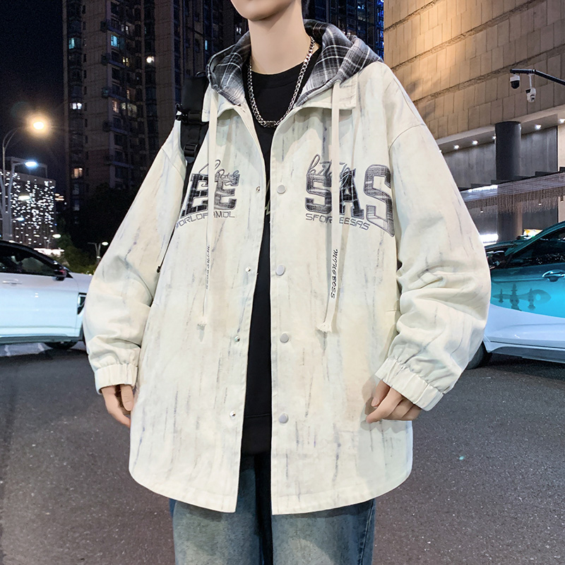 青少年ins时尚上衣新款2025外套潮流休闲宽松痞帅气连帽夹克男装