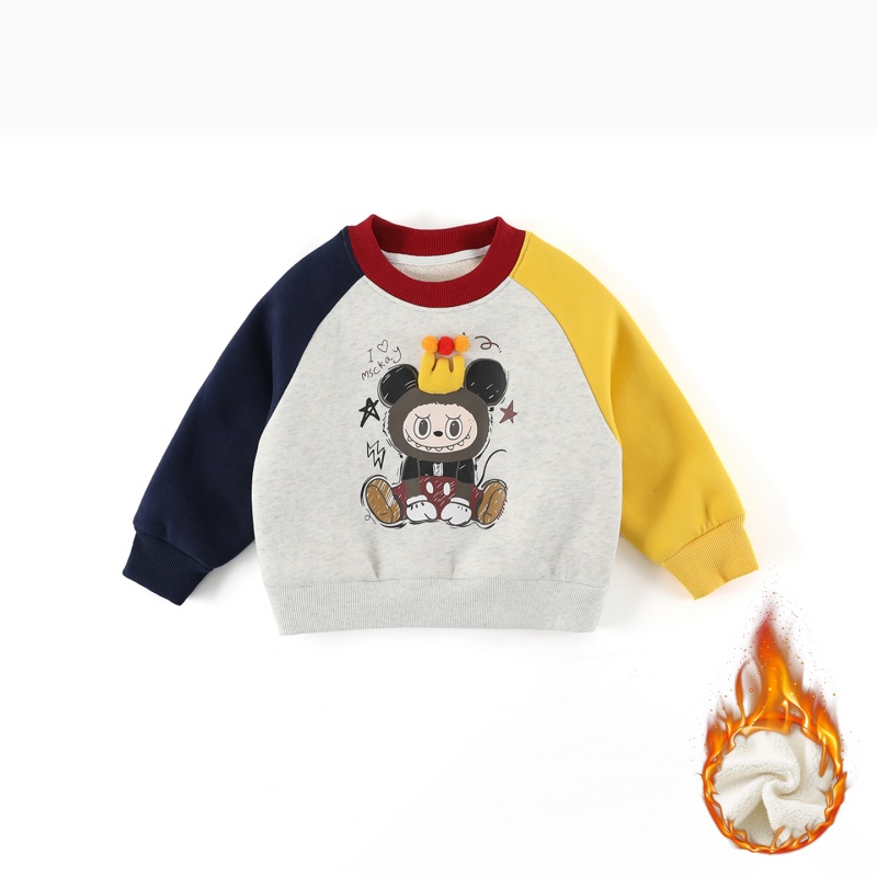 SCBEBE【加绒】儿童卫衣冬男童韩版卡通多色拼接加厚保暖上衣AS986