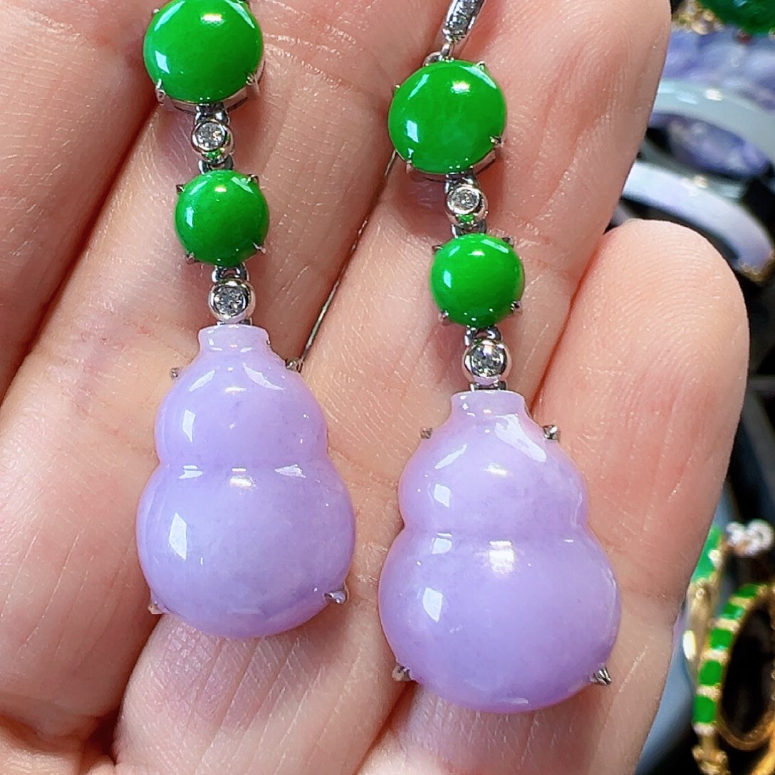 翡翠耳饰18K金镶嵌签收后24小时鉴赏期